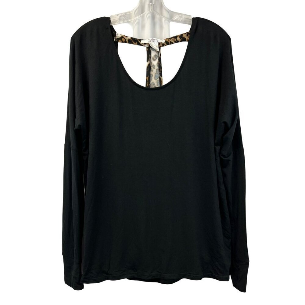 Lascana for Venus Cut Out Back Top Long Sleeve Black/Cheetah Size Medium